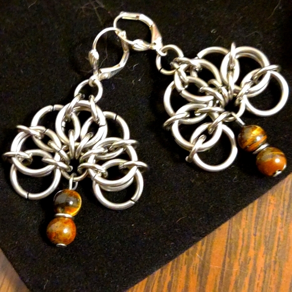 Rare Chainmail Tiger-Eye Necklace & Earrings Set - Picture 3 of 3